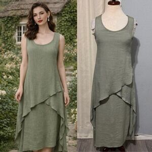 Exist Womens Maxi Dress S Sage Green Textured Layered Asymmetrical Cottagecore